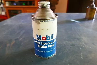 Vintage Empty 12 Oz. Size Mobil Brake Fluid Oil Can Cone Top Lot 24-7-CH • $14.99