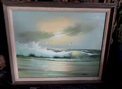 $174.99 • Buy Vintage Oil Painting Waves Seaguls Morning Sun Framed And Signed