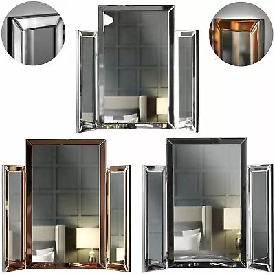 Paloma Tri Fold Vanity Mirror Venetian Bevelled Glass For Makeup Dresser Desktop • £131