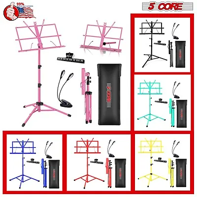 5Core Pro Folding Sheet Music Stand W/ Carrying Bag Music Clip & Reading  Light • $19.99