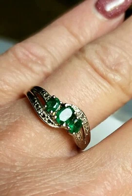$39.24 • Buy Women's Jewelry Natural Green Emerald & Diamond 925 Sterling Silver Ring Size 9