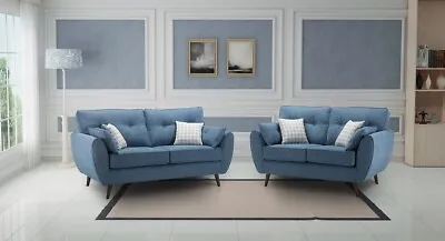 Classic Modern Blue Fabric 3 Seater + 2 Seat Sofa Suite Olivia 32 • £899