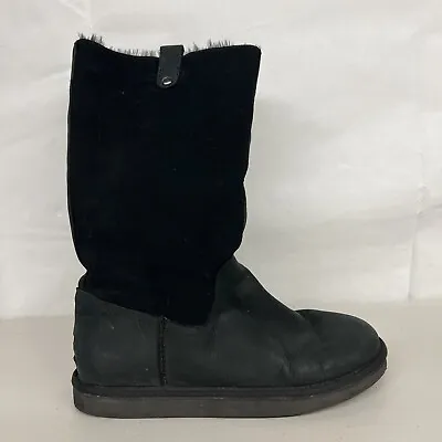 UGG Australia CLASSIC TALL SONOMA Black Suede Fur Sz 9 Pull On Boots Leather • $59.99