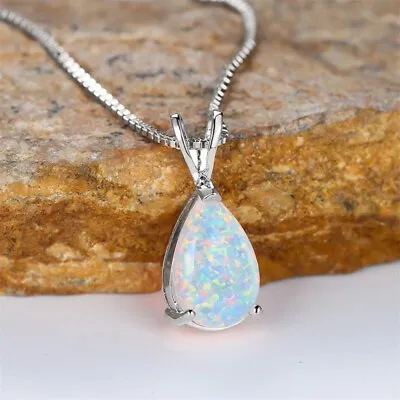 White Fire Opal Stone Pendant Minimalist Droplet Fire Opal Necklace Handmade • $16.90