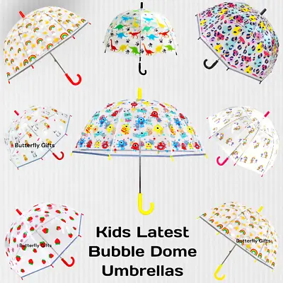 Kids Girls Boys Dome Umbrella Dinosaur Unicorn Transparent Reflective Border • £12.95