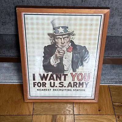 Vintage Framed Recruiting Poster I Want You Army Uncle Sam 22” X 16.5” • $50