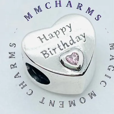 £9.99 • Buy Silver S925 - HAPPY BIRTHDAY Heart European Charm With Gift Pouch (18 21 40 50)