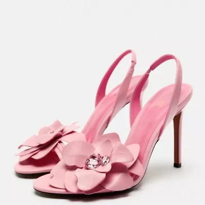 Zara Flower Detail High Heel Leather Sandals • $189