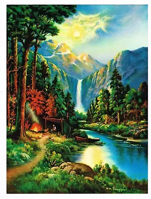 Original Vintage Calendar Print Lithography C1950 Nature Fishing Camp Landscape  • $6.95