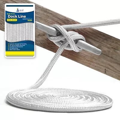 5/8  X 15' White (2 Pack) Durable Double Braided Nylon Dock Line - For Boats Up • $51.26
