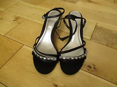 £7.45 • Buy New CLARKS Ladies Black Strappy Ankle Strap Diamante Evening Kitten Heel Shoes 4