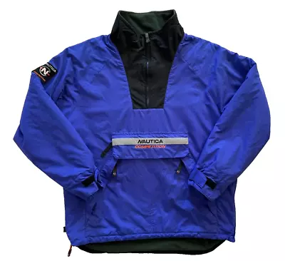 VTG Nautica Competition Elevation Blue Pullover Spellout Jacket XL Reflective • $31.99