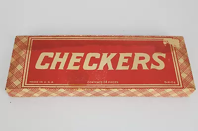 Vintage Made In USA Black & Red Wooden Checkers Original Box Complete Set Of 24 • $16.19