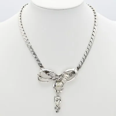 TARA Vintage Original White Gold Plated Silver Diamond Zirconia Pendant Necklace • $97.50