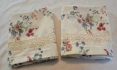 2 Vintage Look Floral Pillow Cases 20 X 30 Stan/queen.  Creamy Soft Lace  • $7
