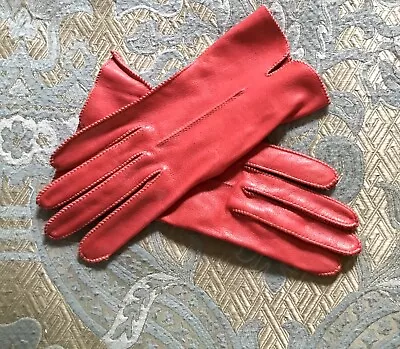 VTG Pair Of RED Leather Ladies Driving Gloves - Topstiched - Size 7.5 Inch • $14.99