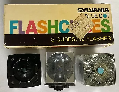 $4 • Buy Vintage Sylvania_Blue Dot Flash Cubes_Box With 3 Cubes (12 Flashes)