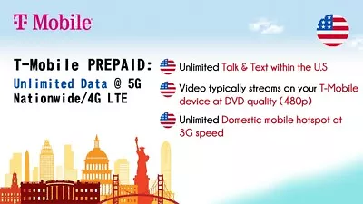 USA T-Mobile Prepaid Sim $50 Unlimited Data 5G / 4G LTE 3 Months • $119.50