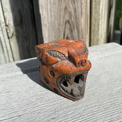 Vintage 2.5  Mayan Painted Direct Hand Carving Jaguar Spotted Cat Head Primal • $40