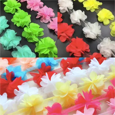 1 X Yard 3d Chiffon Flower Trim *many Colours* Fabric Lace Art& Craft -uk Seller • £2.99