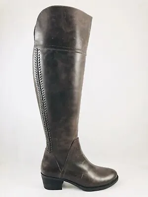 Vince Camuto Bendra Over The Knee Boots Bomber Grey Urban Distressed Leather 9M • $98