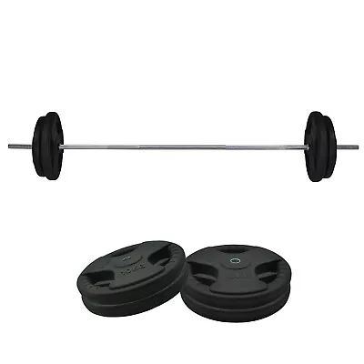 Total 58kg - 198cm Barbell Bar Weight Set Rubber Coated Ez Grip Weight Plate • $235.71