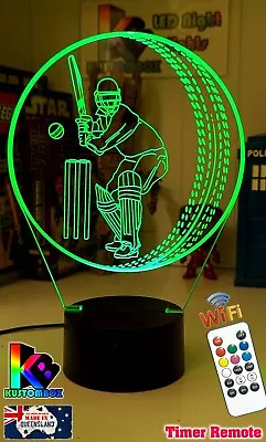 Cricket Player  Personalised Name 3d Led Night Light Lamp + Remote Control • $49.99