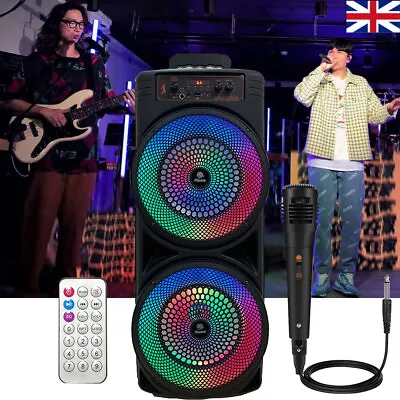 8.5  Wireless Bluetooth Speaker Subwoofer Heavy Bass Party Karaoke W/Mic Remote • £40.84