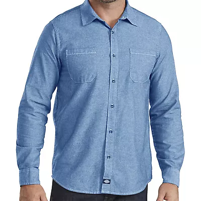 NEW Dickies Men's Button Up Shirt - Slim-Fit Lightwash Chambray  • $27.99