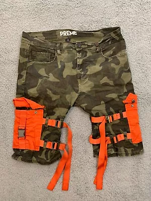 Men's Camouflage And Orange Preme Shorts - Size 34W - Tactical Cargo • $14.99