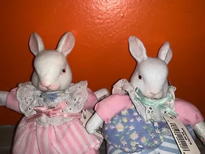 2 Cute MERVYNS Sitting EASTER BUNNY RABBITS With Ceramic HEAD LEGS FEET • $9.95