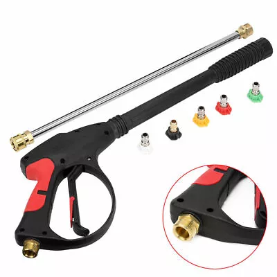 High Pressure Washer Spray Gun 4000 PSI Jet Lance Trigger Wash Water + 5 Nozzles • £22.29