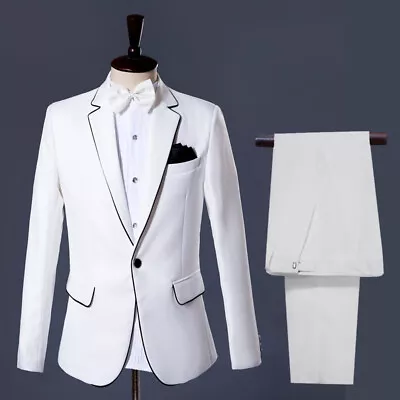 Mens Suit 2PCS Wedding Dress Solid White Groom One Button Blazers New Costume • $133.35