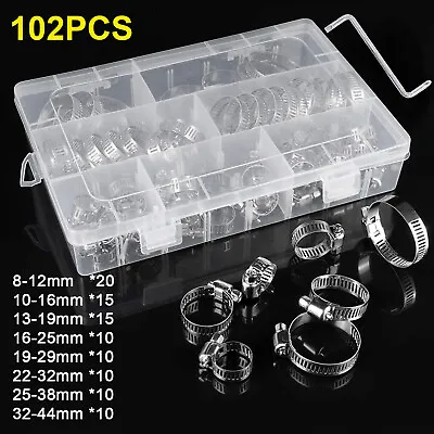 102PCS Adjustable Hose Clamps 8 Sizes Worm Gear Stainless Steel Clamp Assortment • $15.56
