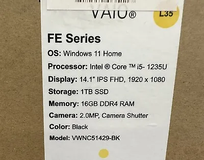 $589 • Buy Sony Vaio Laptop 14.1  IPS FHD Intel I5-1235U 4.20GHz 1TB SSD 16GB RAM WIN 11