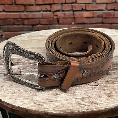 Vintage Mens Tooled Leather Belt 40-48  Southwestern • $16.25