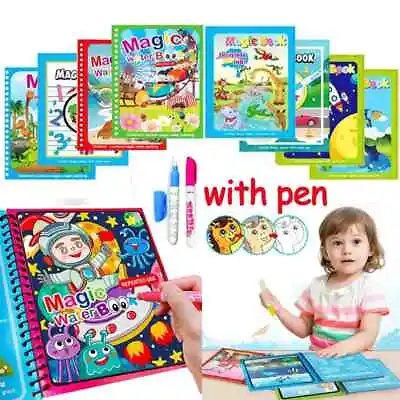 Children's Water Magic Painting Colouring Reusable Drawing Book Free Pen Gift • £9.54