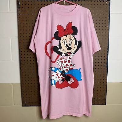 Vintage Disney Minnie Mouse T-shirt Nightgown Sleep Shirt Size XL Pink Women 80s • $19.80