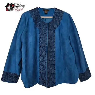 Silkland Size 1x Indian Fusion Boho Style Embroidered Velvet Jacket Coat Teal • $20