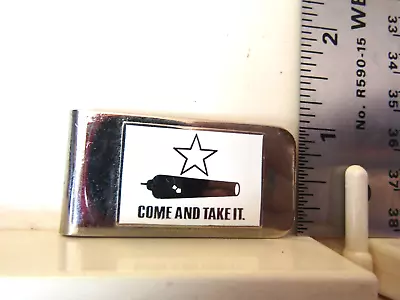 Chrome & Enamel Money Clip Gonzalez Flag Texas  Come And Get It  Cannon Star VG • $3.99