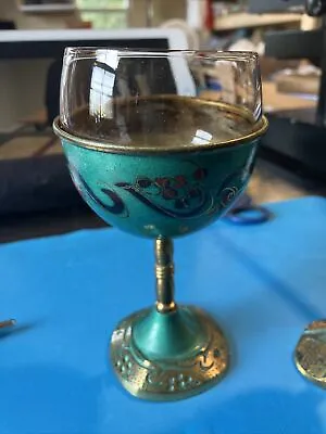 Vintage Hakuli Brass Wine Goblet 5.5” And 4.5” Kiddush Goblet Made In Isreal • $35