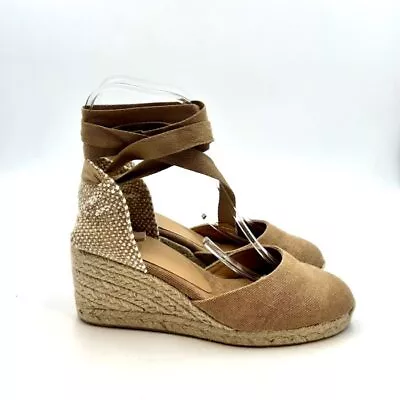 Wedges Castaner Cloth Hazelnut Laces Ankle H7cm Plateau2cm Carina/6/002 • $213.22