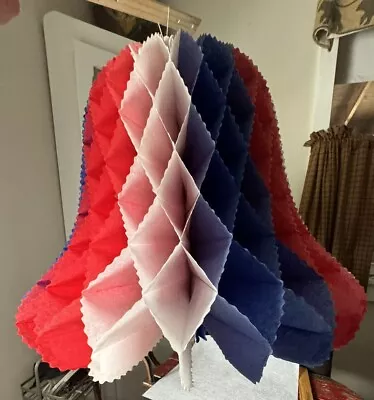 Large Vintage 19  Red White Blue Patriotic Honeycomb Bell 4th Of July Decoration • $14.95