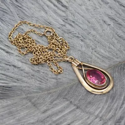 Vintage 12K Gold Filled Simmons Pink Glass Pendant Necklace • $84.95