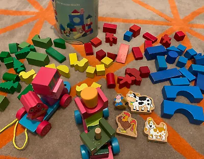 Wooden Toys Set Colour Colour Blocks + Cute Stackable Train Cat Bundle • £9