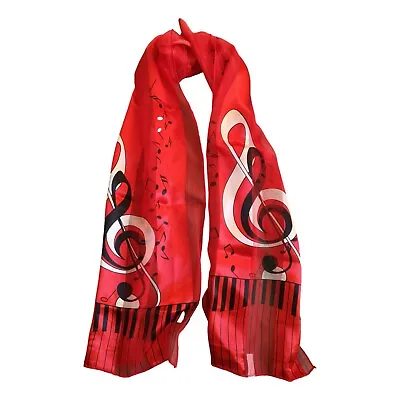 Large Treble Clef Music Notes And Keyboard Red Polyester Scarf • £5.99