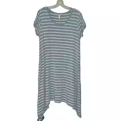 Matilda Jane Women's Size M Mint Green T-shirt Dress Sharkbite Hem Striped Modal • $9