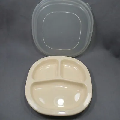 Rubbermaid Microwave Heatables Cookware 0059 Divided Plate Almond With Lid Vtg • $11.58
