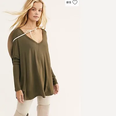 Free People NWT Moonshine V Neck Knit Thermal Top Army Tunic Medium M • $49