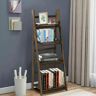 Vintage Wood Bookshelf Foldable Ladder Shelf Plant Display Stand Corner Storage  • $40.90